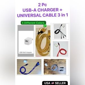2 Pcs / 1 USB-A adapter + 1 cable 3 in 1 iphone,samsung,Android - 5 color diff.